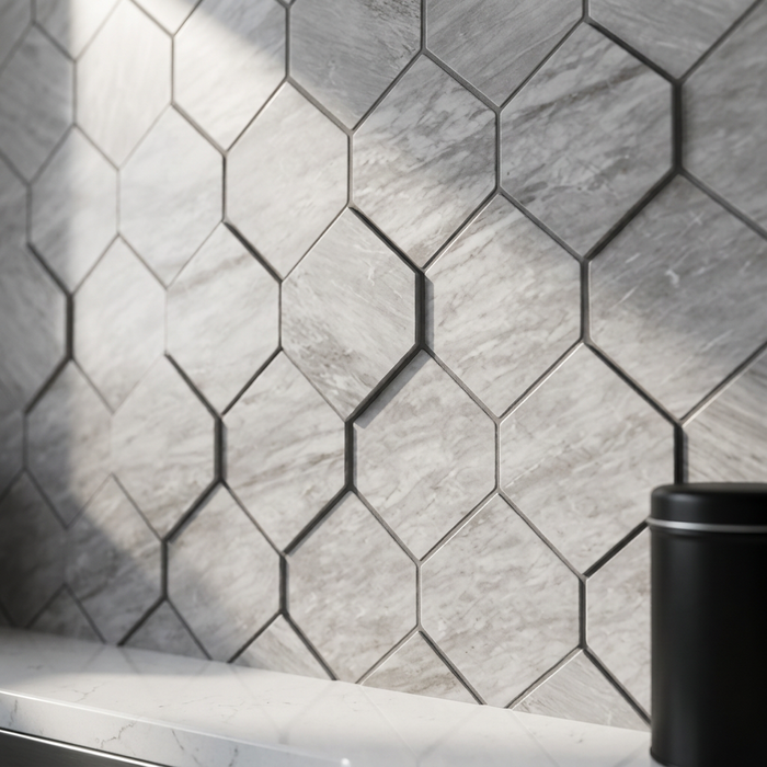 Marvel Stone Bardiglio Grey Mosaic Esagono 282x353mm 3D Finish Wall Tile (0.6m2 box) - image 4