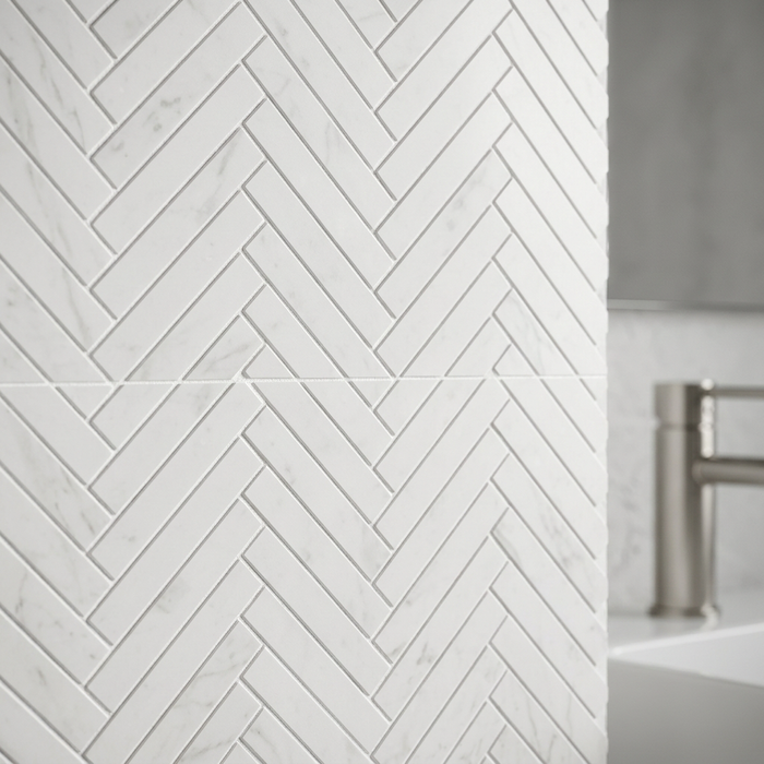 Marvel Stone Carrara Pure Herringbone 305x300mm Wall Tile (0.54m2 box) - image 4