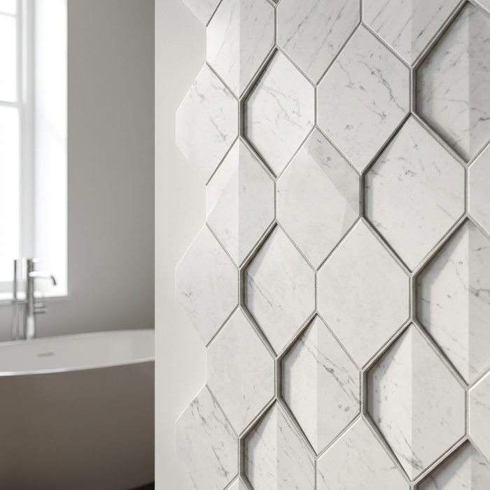 Marvel Stone Carrara Pure Mosaic Esagono 282x353mm 3D Finish Wall Tile (0.6m2 box) - image 4