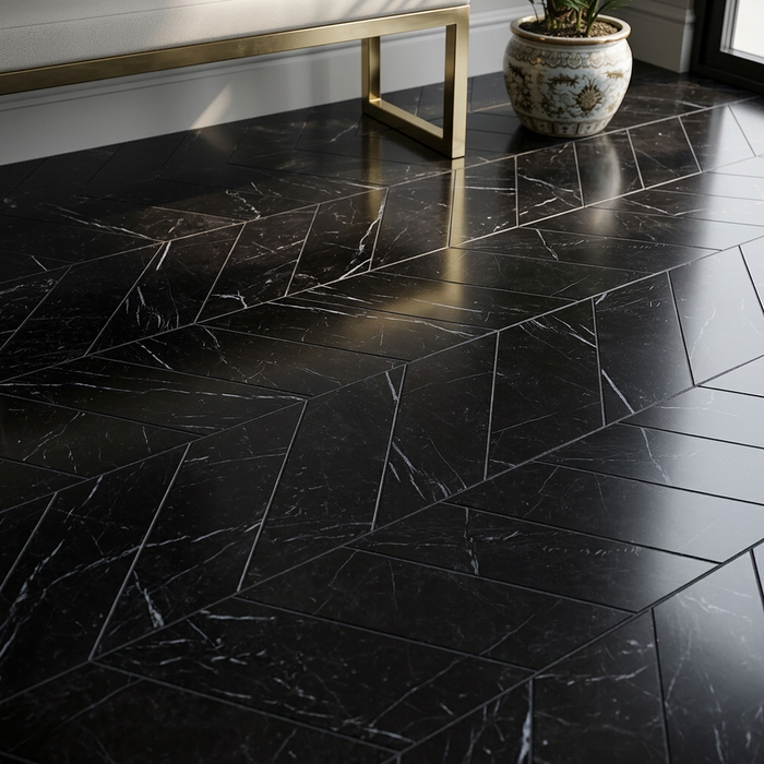 Marvel Stone Nero Marquina Chevron 225x229mm Polished Finish Floor Tile (0.31m2 box) - image 4