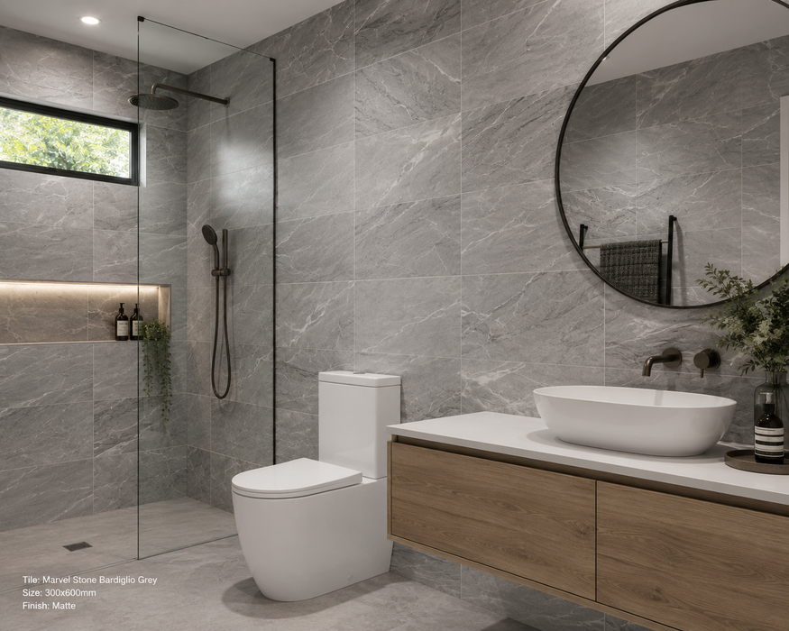 Marvel Stone Bardiglio Grey 300x600mm Matte Finish Floor Tile — surface detail