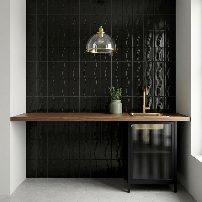 Curve Black Gloss 83x120mm Mosaic Wall Tile (.48m2 box) - image 5