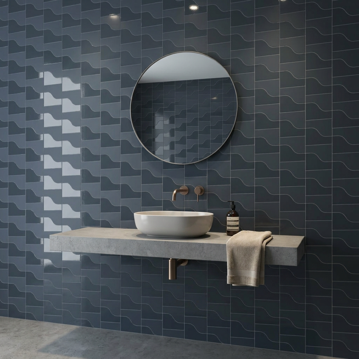 Curve Ink Blue Matt 83x120mm Mosaic Wall Tile (.48m2 box) - image 5