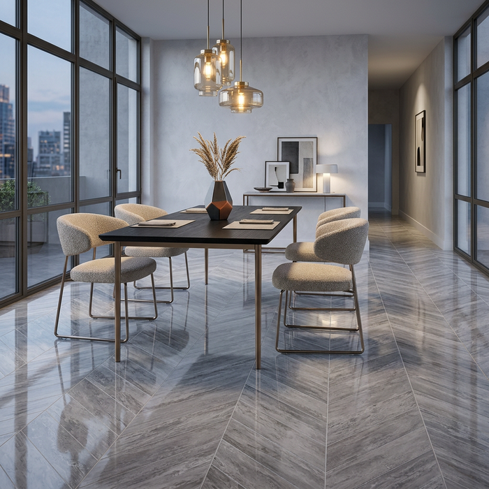 Marvel Stone Bardiglio Grey Chevron 225x229mm Polished Finish Floor Tile (0.31m2 box) - image 5