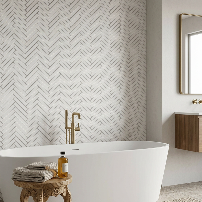 Marvel Stone Bianco Dolomite Herringbone 305x300mm Wall Tile (0.54m2 box) - image 5