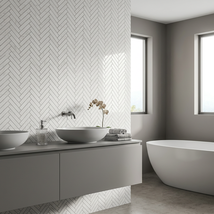 Marvel Stone Carrara Pure Herringbone 305x300mm Wall Tile (0.54m2 box) - image 5