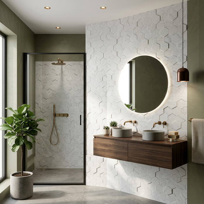 Marvel Stone Carrara Pure Mosaic Esagono 282x353mm 3D Finish Wall Tile (0.6m2 box) - image 5