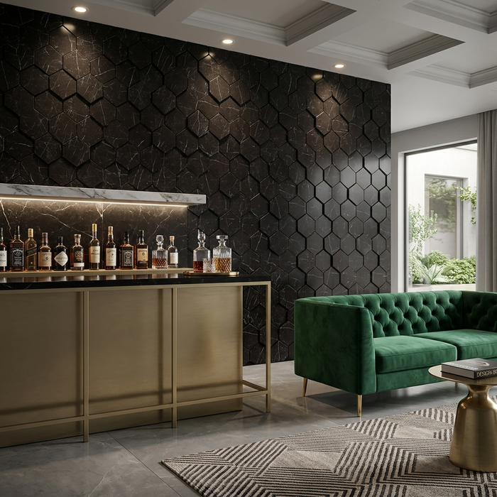 Marvel Stone Nero Marquina Mosaic Esagono 282x353mm 3D Finish Wall Tile (0.6m2 box) - image 5