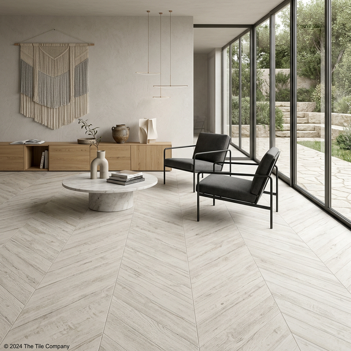 Nash White Wood Chevron 325x450mm Floor Tile (1.16m2 box) - image 5