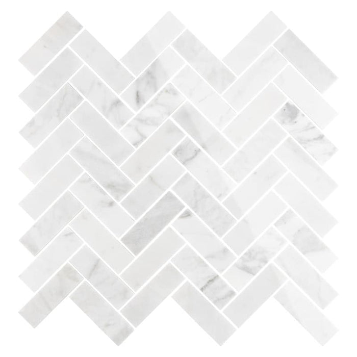 Carrara 305x325mm Herringbone Polished Mosaic Tile (whole carton)