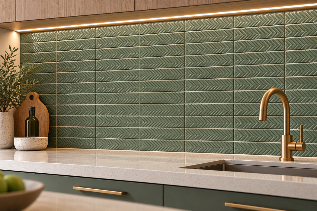 Dust Sage Subway 50x200 Chevron Textured Wall Tile (0.44m2 box)