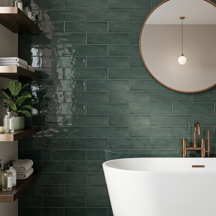 Teramoda Emerald 75x300mm Glossy Wall Tile - bathroom setting