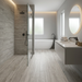 Nash White Wood 200x1200mm Matte Finish Floor Tile — bathroom setting