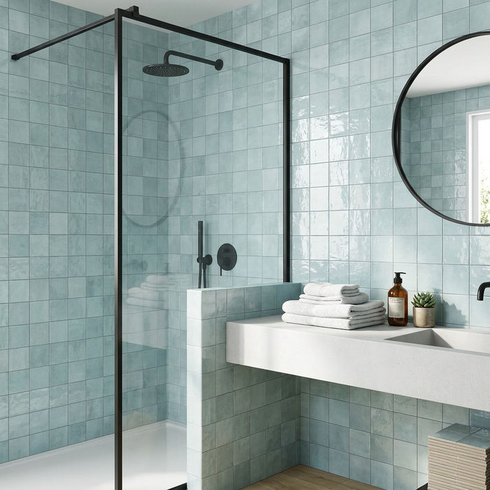 Clay Aqua 100x100mm Gloss Finish Wall Tile - kitchen setting