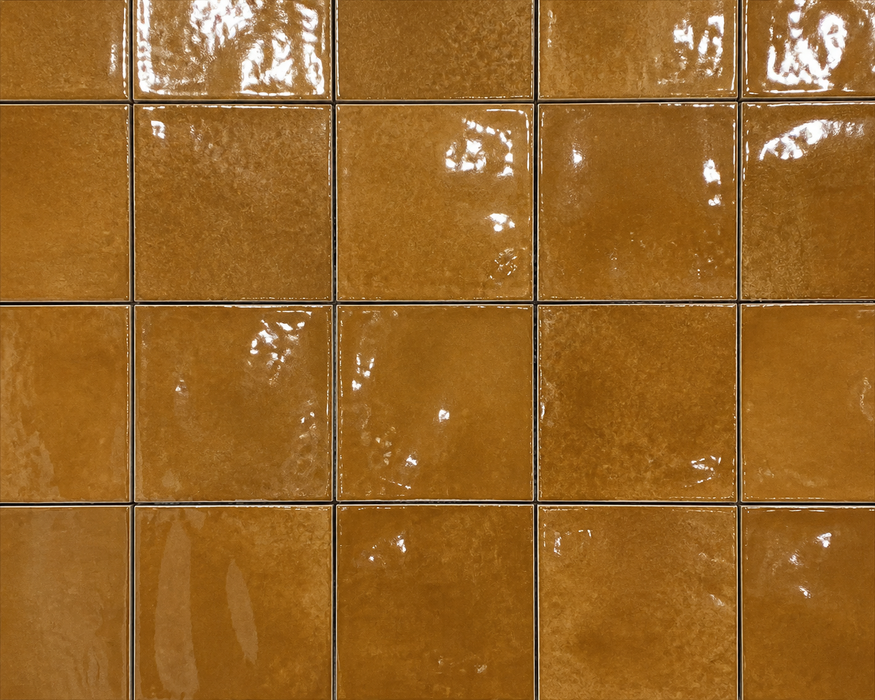 Clay Mustard 100x100mm Gloss Finish Wall Tile — surface detail