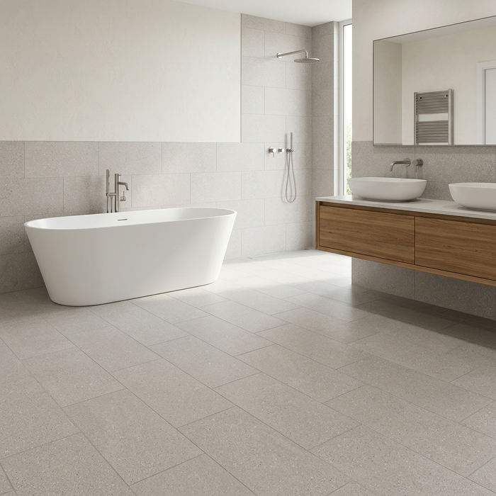 Kone Silver 300x600mm Matte Finish Floor Tile — bathroom setting