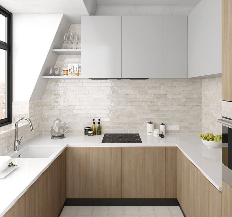 Tribeca Oatmeal 60x246mm — kitchen setting
