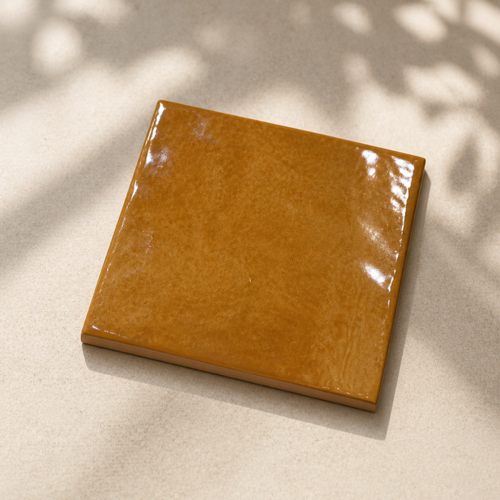 Clay Mustard 100x100mm Gloss Finish Wall Tile — hero product shot