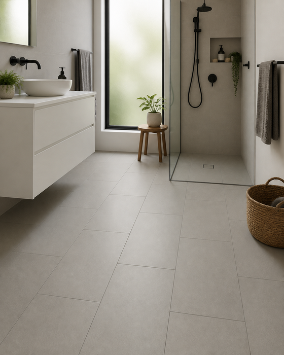 Arkshade Grey 300x600mm Matte Finish Floor Tile — bathroom setting