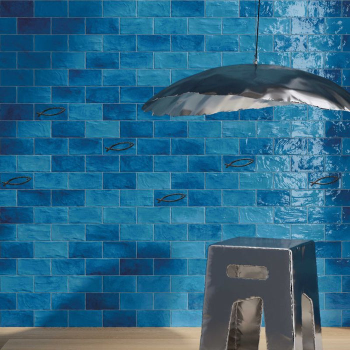 Poetry Colours Blue 75x150mm Gloss Wall Tile (0.5m2 box)