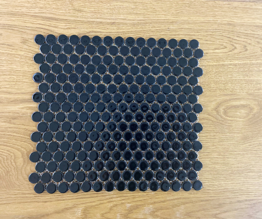 Chic Black 19mm (294x315mm sheet size) Gloss Penny Round Mosaic Wall Tile (2.84m2 box)