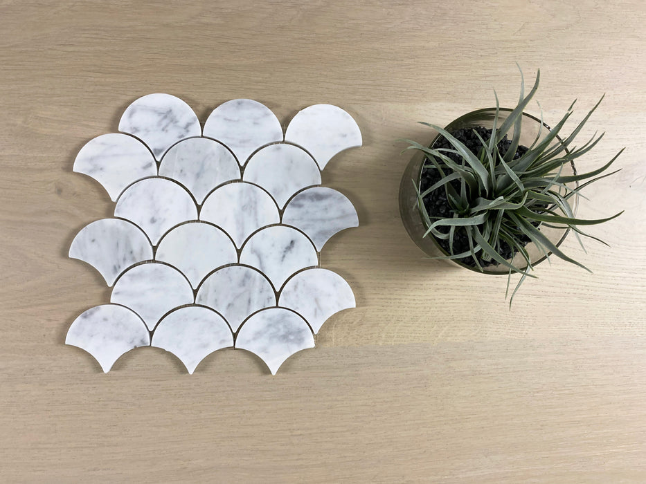Marmo Carrara Natural Stone 234x245mm Fan Polished Mosaic (11 sheets, 0.63m2 box)