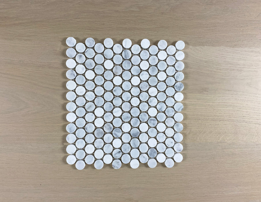 Marmo Carrara-look 288x305mm White Polished Penny Round (11 sheets, 0.97m2 box)