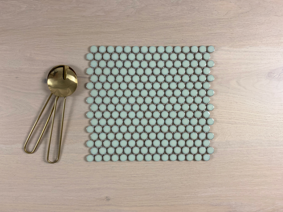 Neo Soft Green 19mm (294x315mm sheet size) Gloss Penny Round Mosaic Wall Tile (Sold as whole box containing 20 sheets or 1.85m2)
