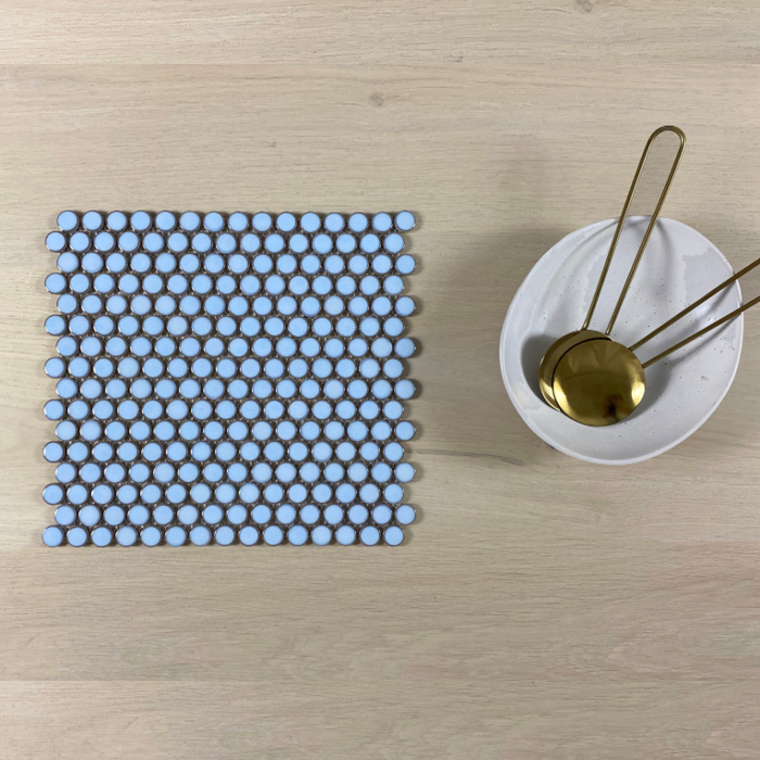 Neo Soft Blue 19mm (294x315mm sheet size) Gloss Penny Round Mosaic Wall Tile (Sold as whole box containing 20 sheets or 1.85m2)