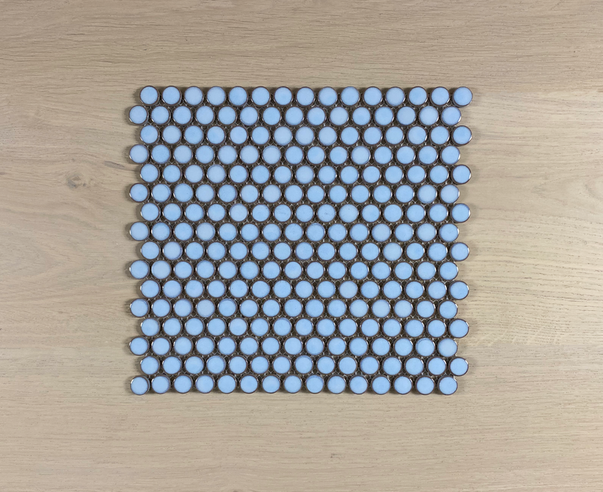Neo Soft Blue 19mm (294x315mm sheet size) Gloss Penny Round Mosaic Wall Tile (Sold as whole box containing 20 sheets or 1.85m2)