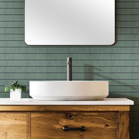 Tahiti Green (292x292mm sheet size) Gloss Finger Mosaic Wall Tile (Sold as whole box containing 11 sheets or 0.95m2)