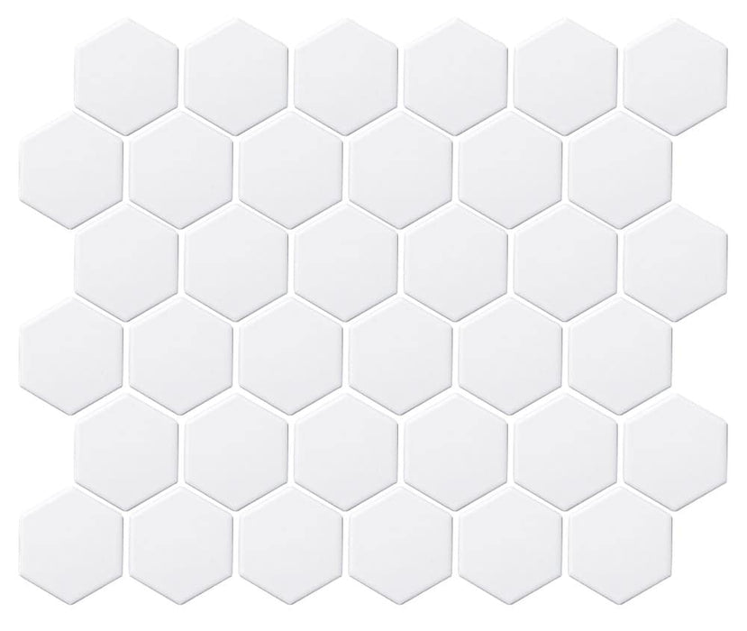 Chic White 51x51mm (277x320mm sheet) Matt Hexagon Mosaic Wall Tile (0.90m2m2 per box)